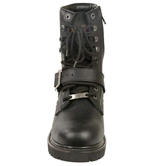 Milwaukee Leather Men's Black Leather Lace-Up Engineer Motorcycle Boots w/ Buckles and Side Zipper MBM101