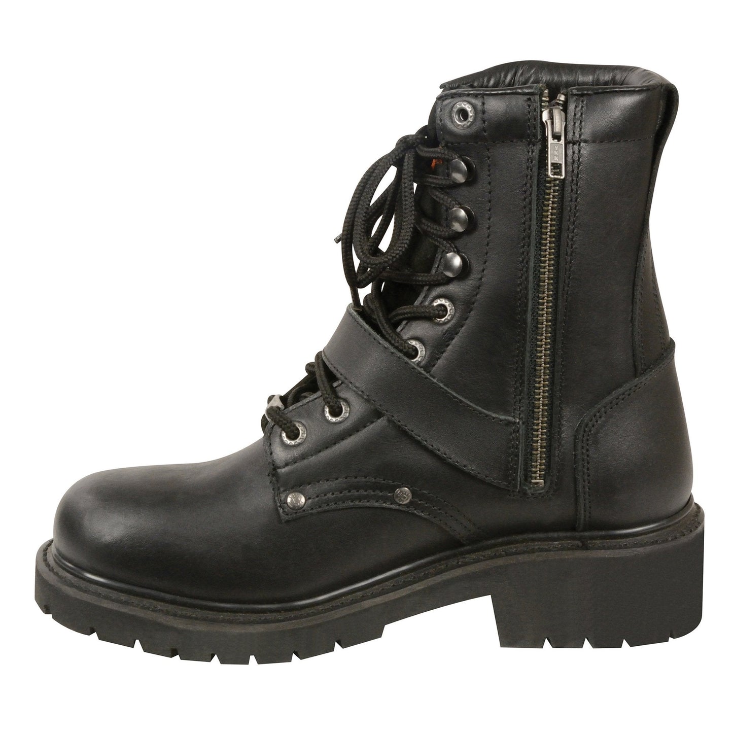 Milwaukee Leather Men's Black Leather Lace-Up Engineer Motorcycle Boots w/ Buckles and Side Zipper MBM101