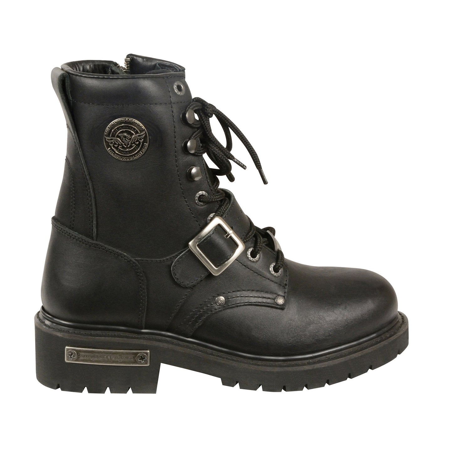 Milwaukee Leather Men's Black Leather Lace-Up Engineer Motorcycle Boots w/ Buckles and Side Zipper MBM101