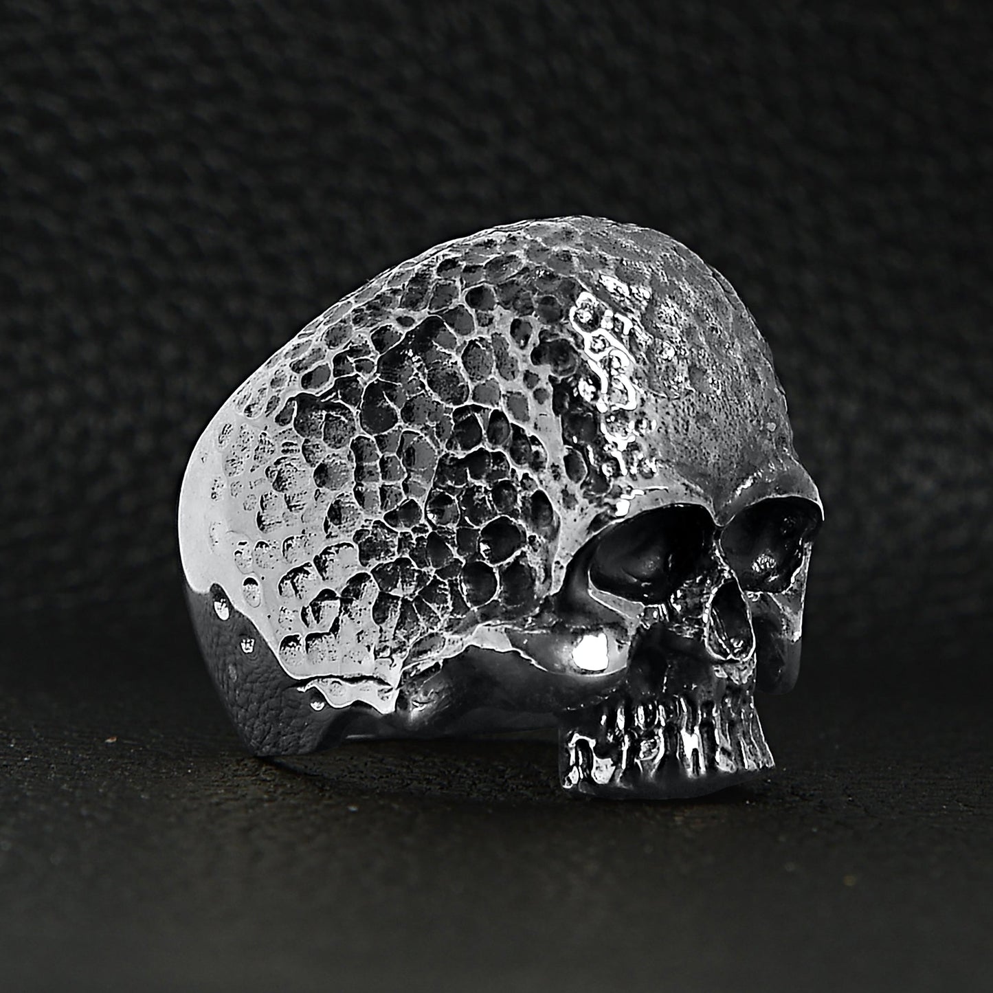 Sterling Silver Hammered Texture Skull Ring