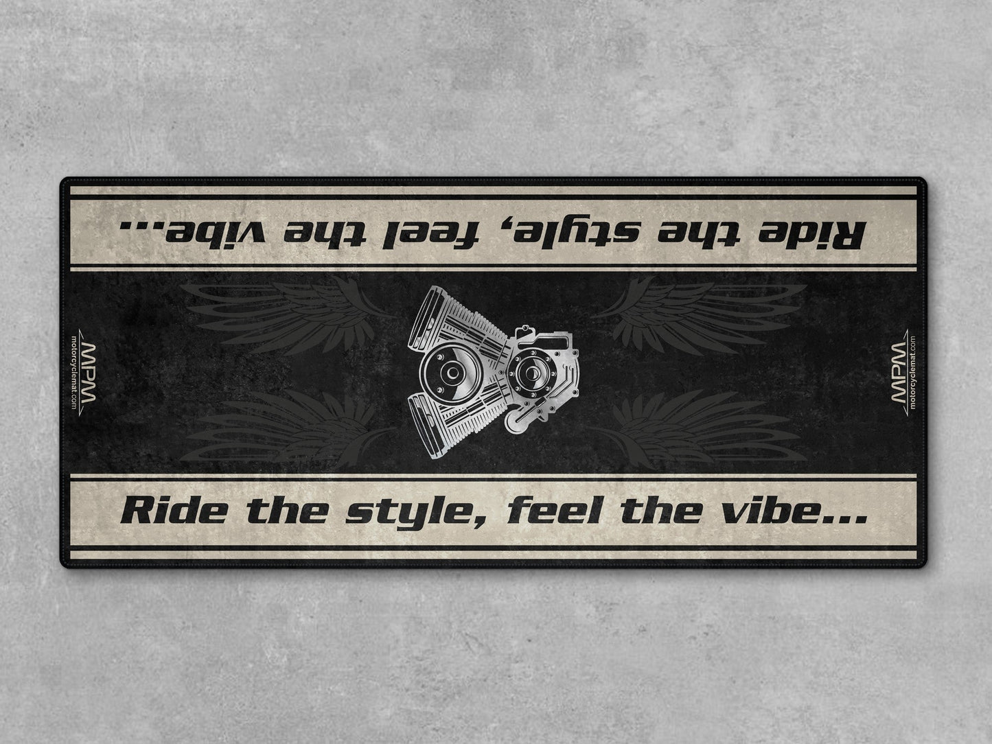 Motorcycle Mat for Cruiser Motorcycle "Ride The Style, Feel The Vibe" - MM7306