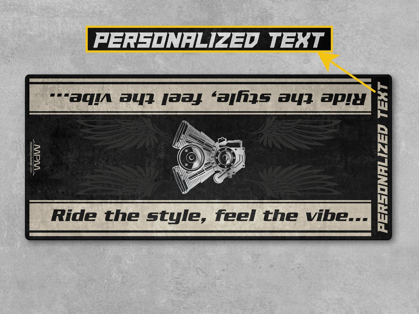 Motorcycle Mat for Cruiser Motorcycle "Ride The Style, Feel The Vibe" - MM7307