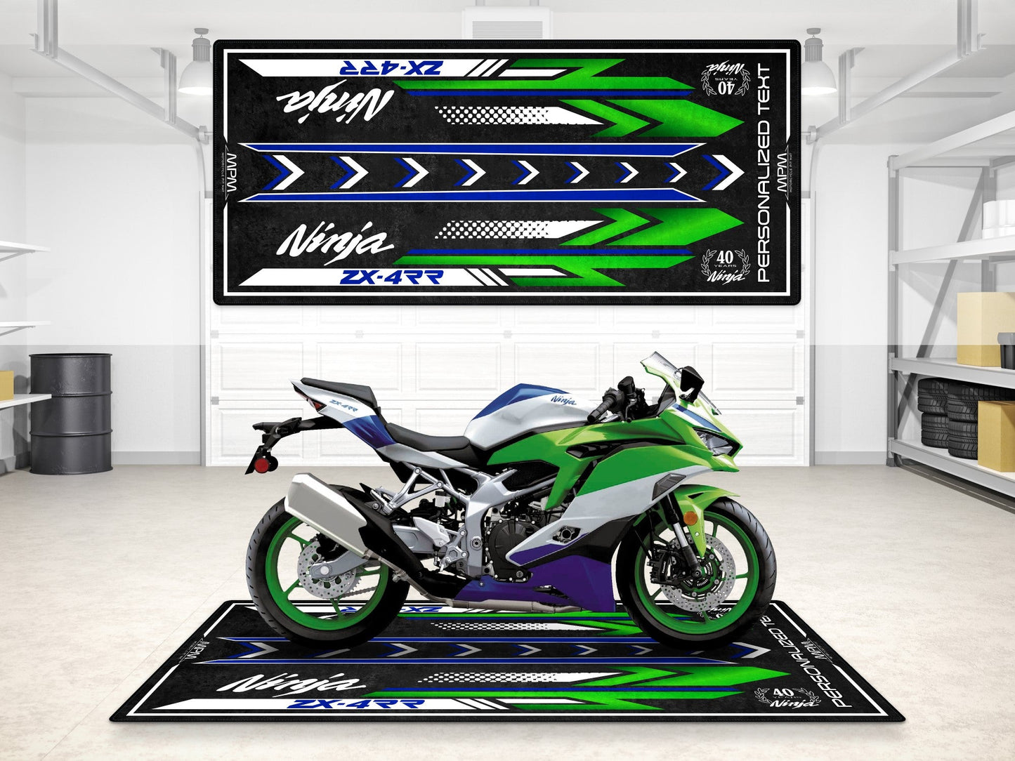 Designed Pit Mat for Kawasaki Ninja ZX-4RR 40th Anniversary Motorcycle - MM7394