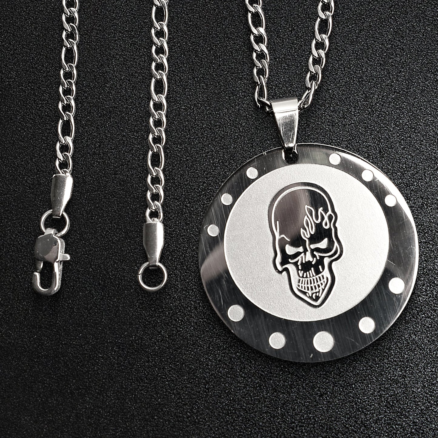 Stainless Steel Skull Shield Figaro Chain Necklace