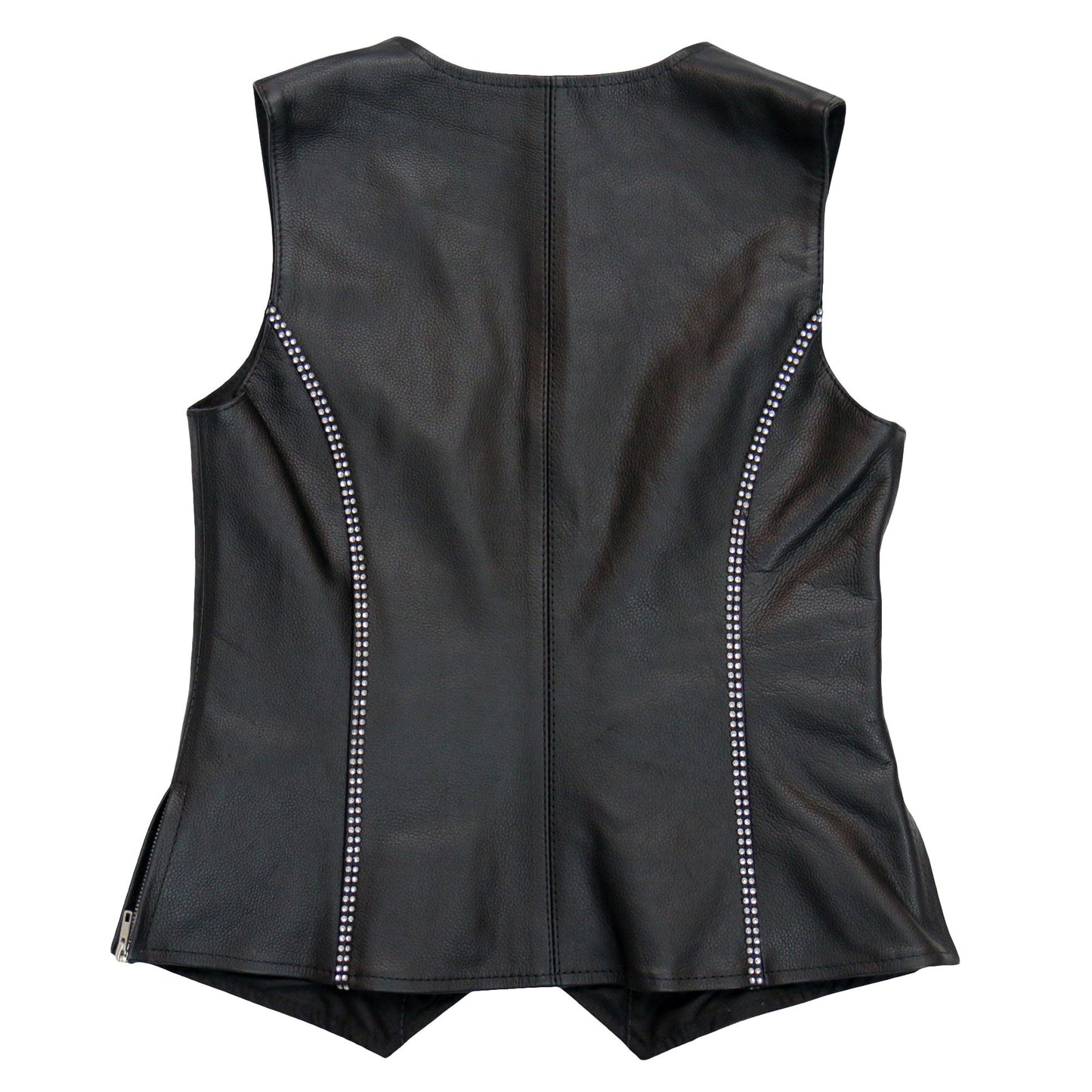Hot Leathers VSL1016 Ladies Biker 'Rhinestone' Black Leather Motorcycle Vest
