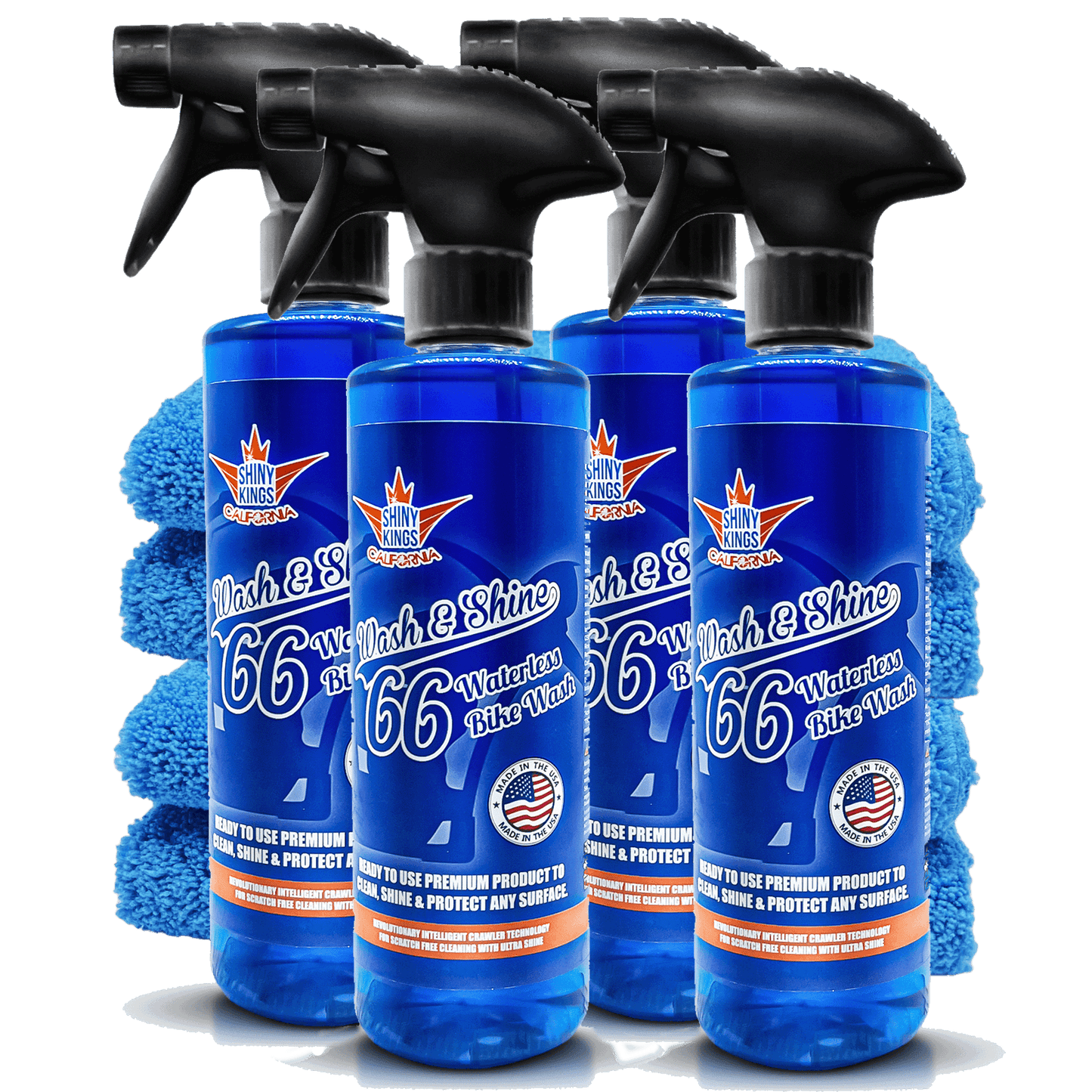 Wash&Shine 66 Waterless Motorcycle Cleaner – 4x16.9 fl. oz + 4 Towels