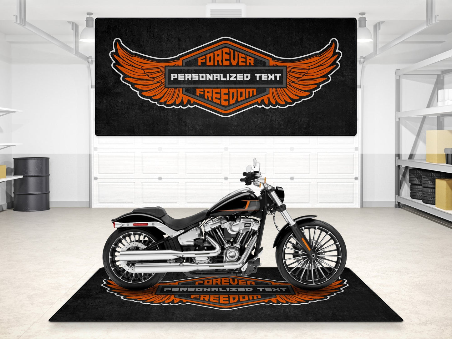 Motorcycle Mat for Cruiser - Touring - Sport Motorcycle Wings " Forever The Power of Freedom " - MM7102