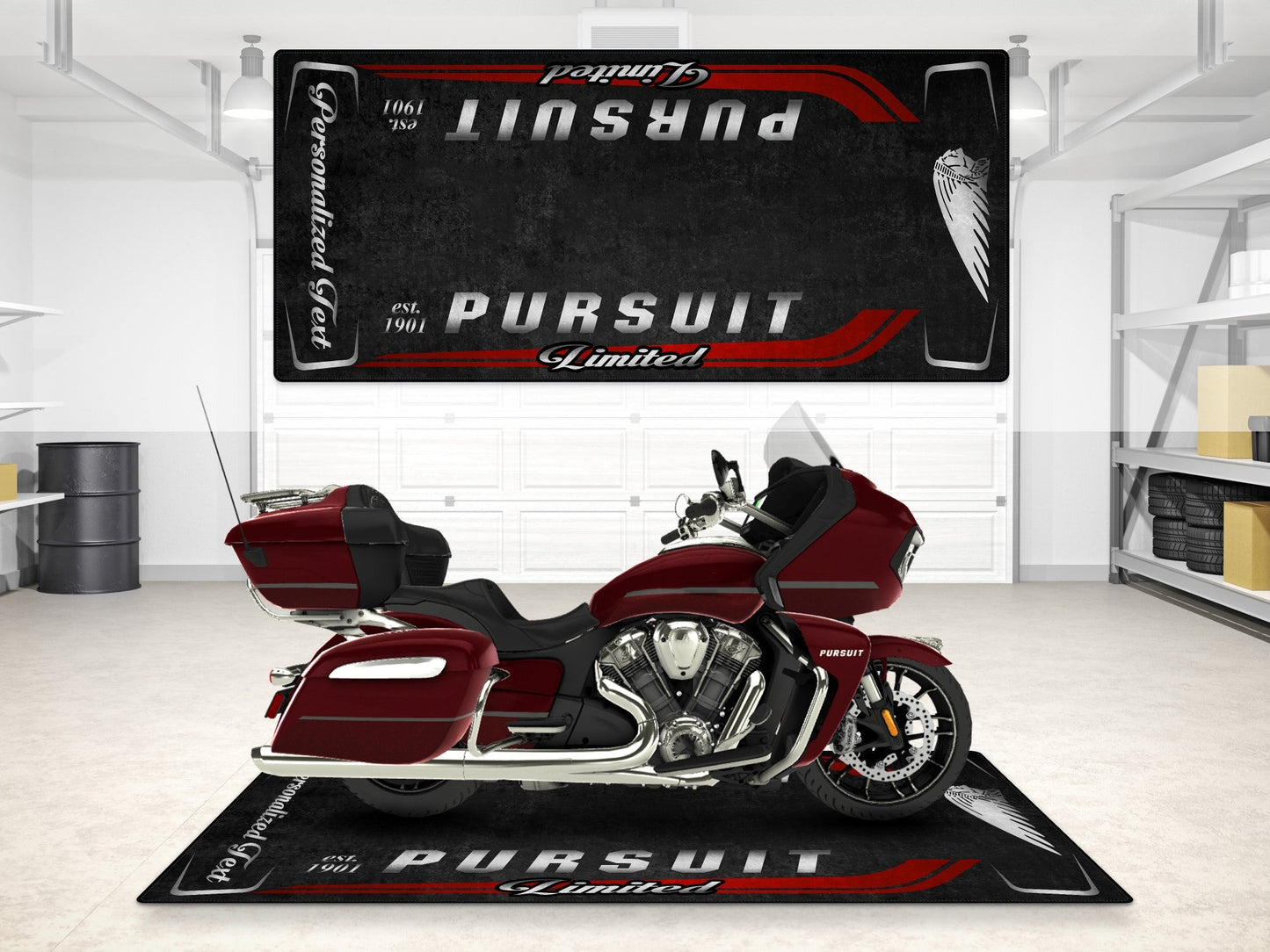 Designed Pit Mat for Indian Pursuit Limited Motorcycle - MM7338
