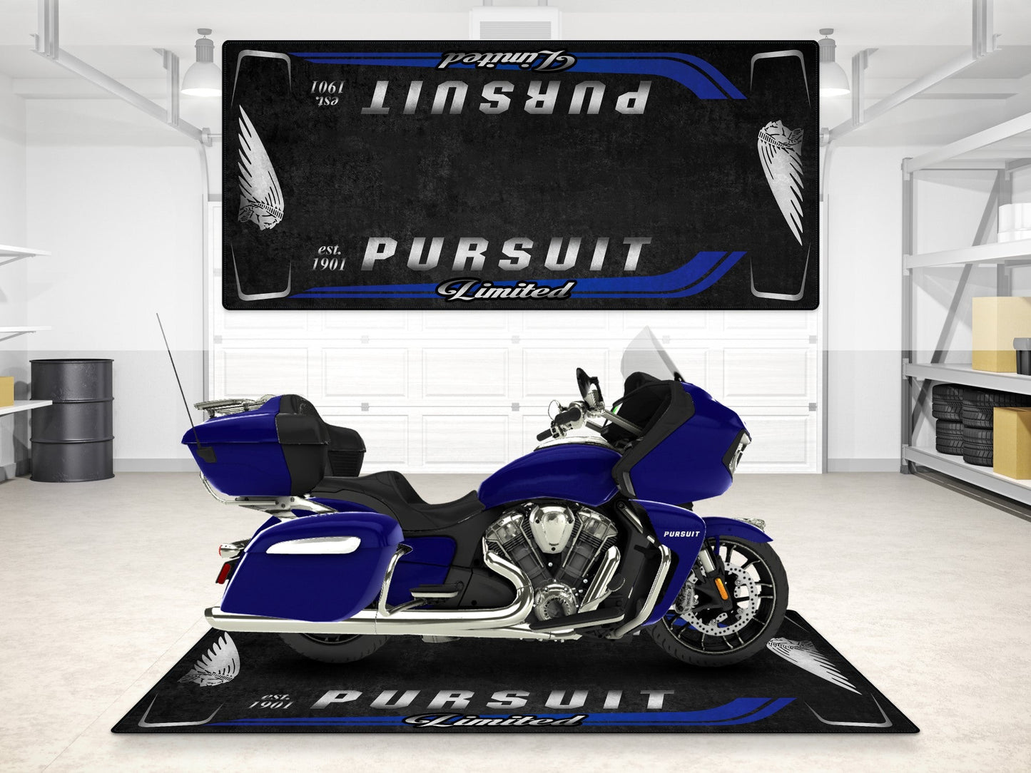 Designed Pit Mat for Indian Pursuit Limited Motorcycle - MM7338