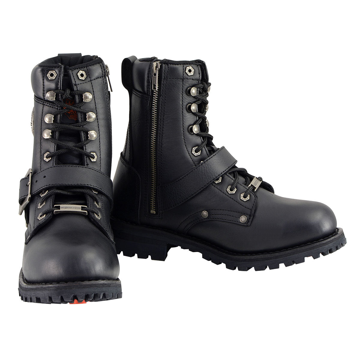 Milwaukee Leather Men's Black Leather Lace-Up Engineer Motorcycle Boots w/ Buckles and Side Zipper MBM101