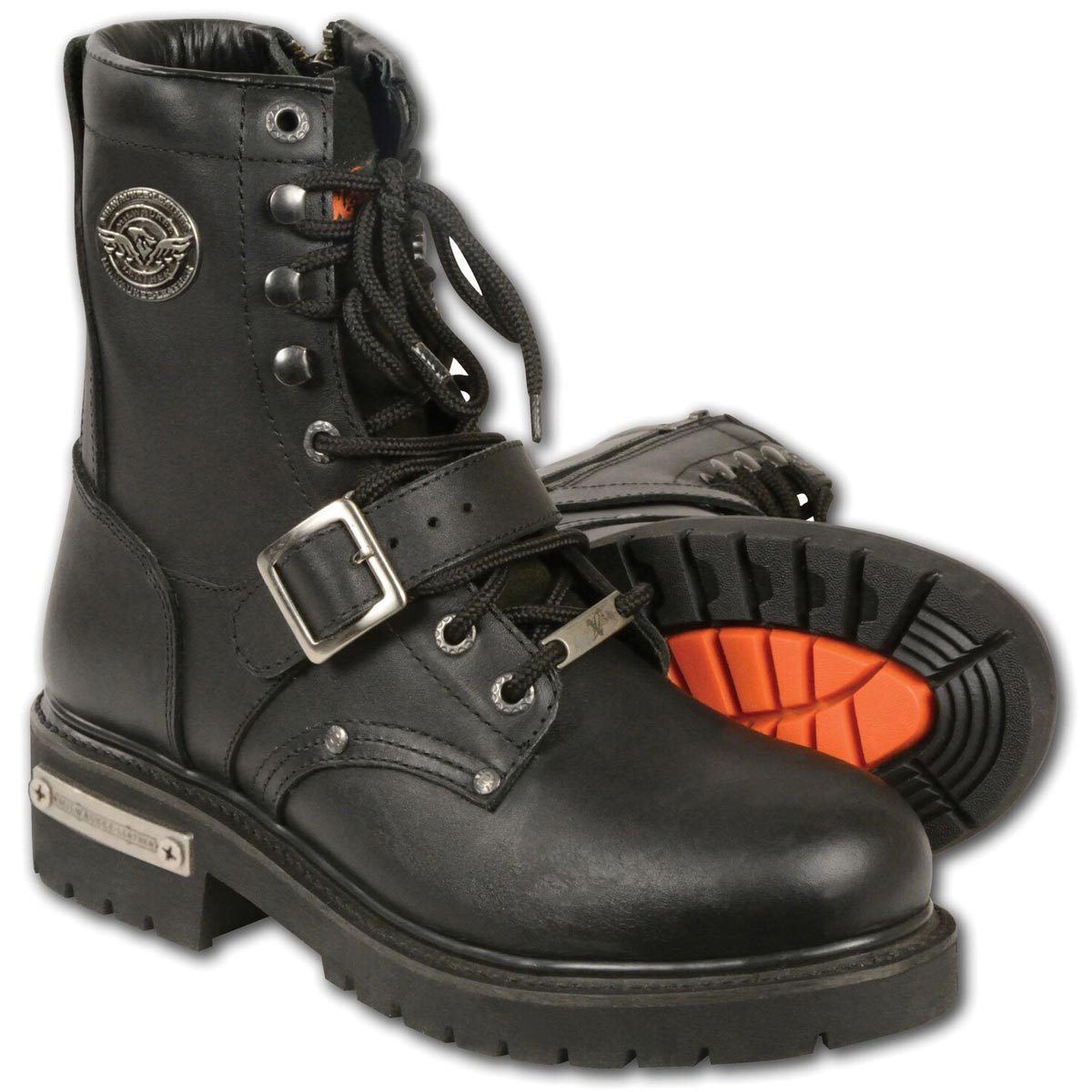 Milwaukee Leather Men's Black Leather Lace-Up Engineer Motorcycle Boots w/ Buckles and Side Zipper MBM101