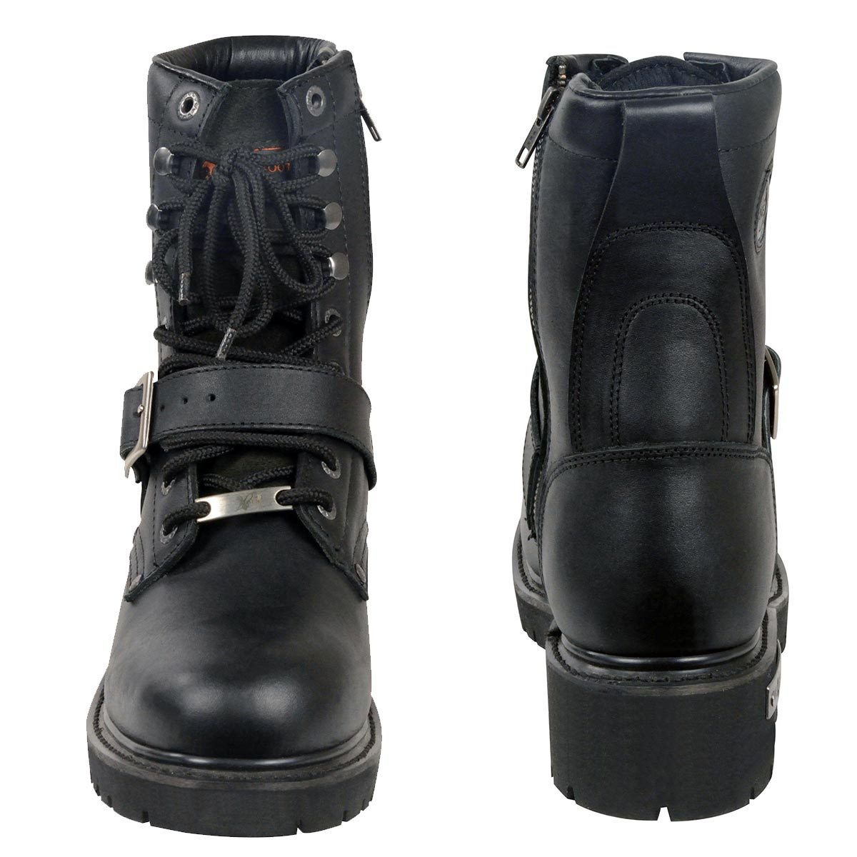Milwaukee Leather Men's Black Leather Lace-Up Engineer Motorcycle Boots w/ Buckles and Side Zipper MBM101