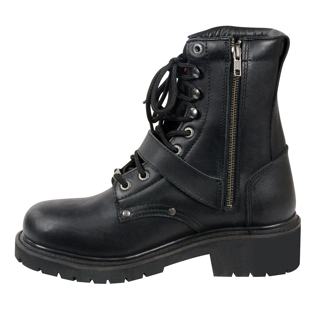 Milwaukee Leather Men's Black Leather Lace-Up Engineer Motorcycle Boots w/ Buckles and Side Zipper MBM101