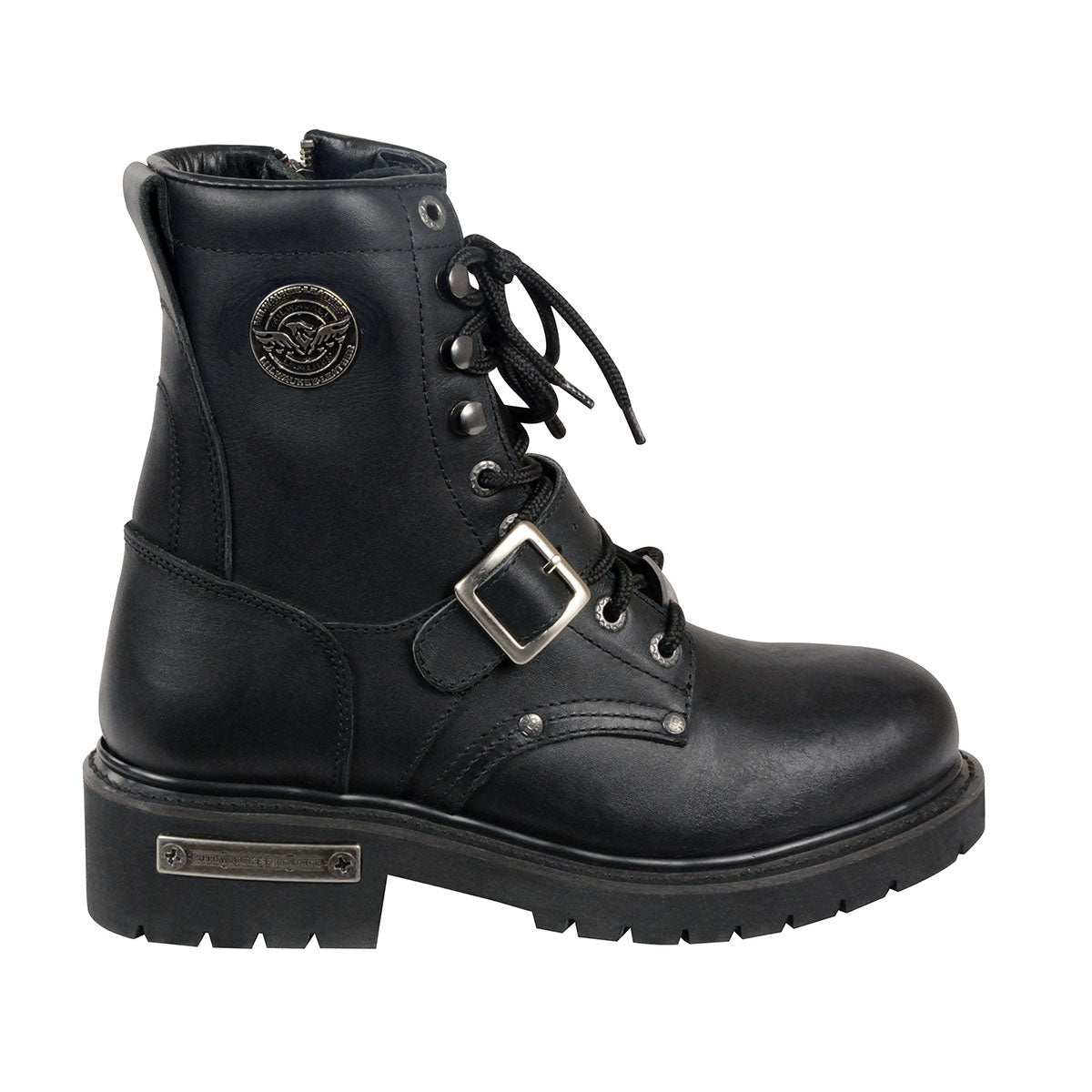Milwaukee Leather Men's Black Leather Lace-Up Engineer Motorcycle Boots w/ Buckles and Side Zipper MBM101