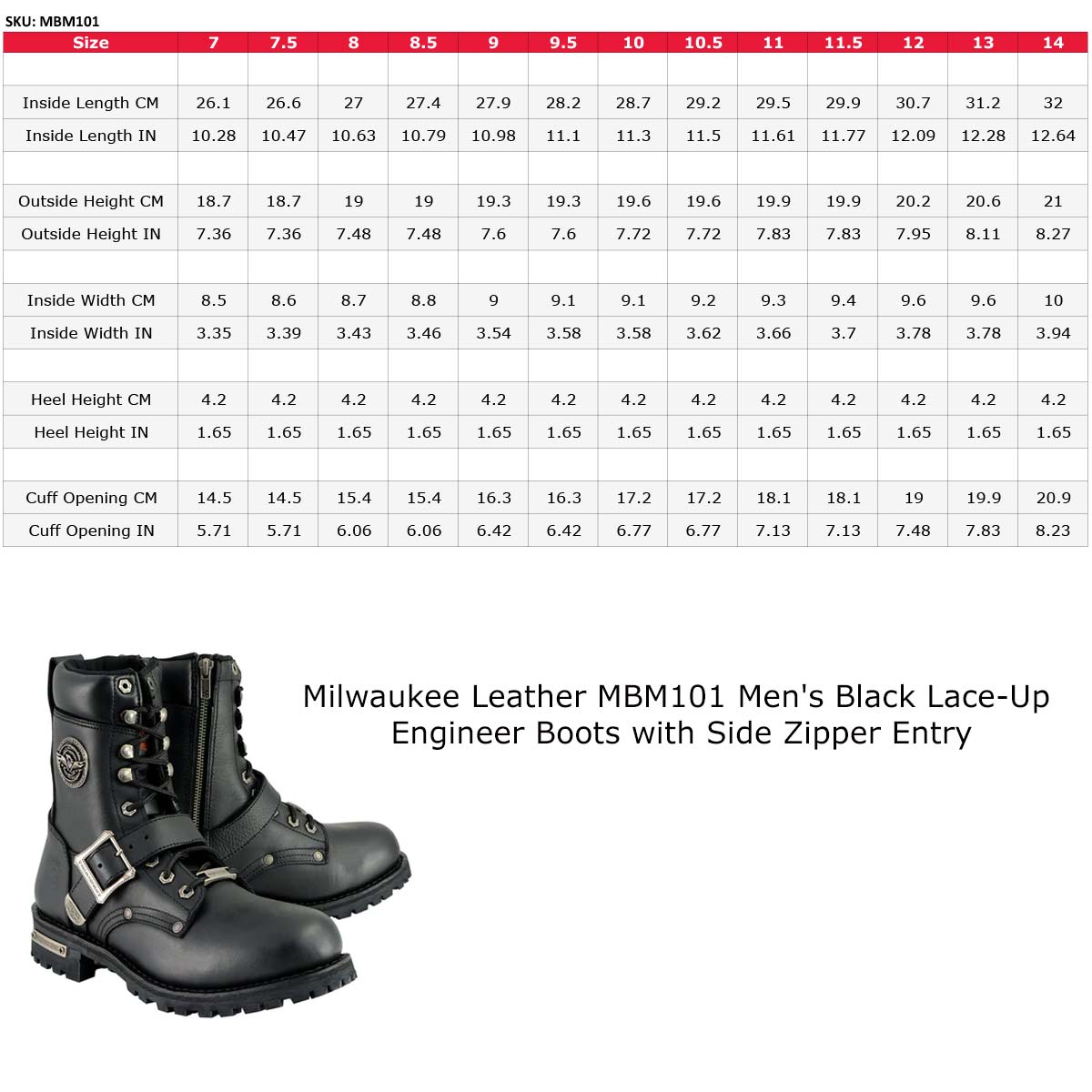 Milwaukee Leather Men's Black Leather Lace-Up Engineer Motorcycle Boots w/ Buckles and Side Zipper MBM101
