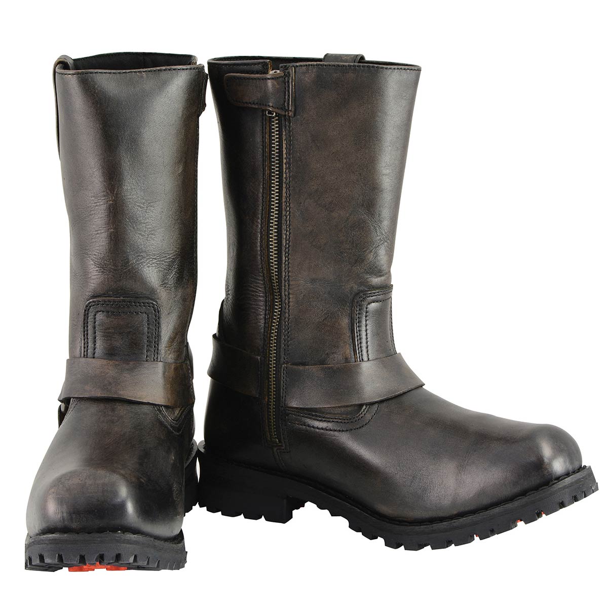 Milwaukee Leather Men's Distressed Brown Leather Wide Width 11-inch Square Toe Harness Motorcycle Boots MBM9005W