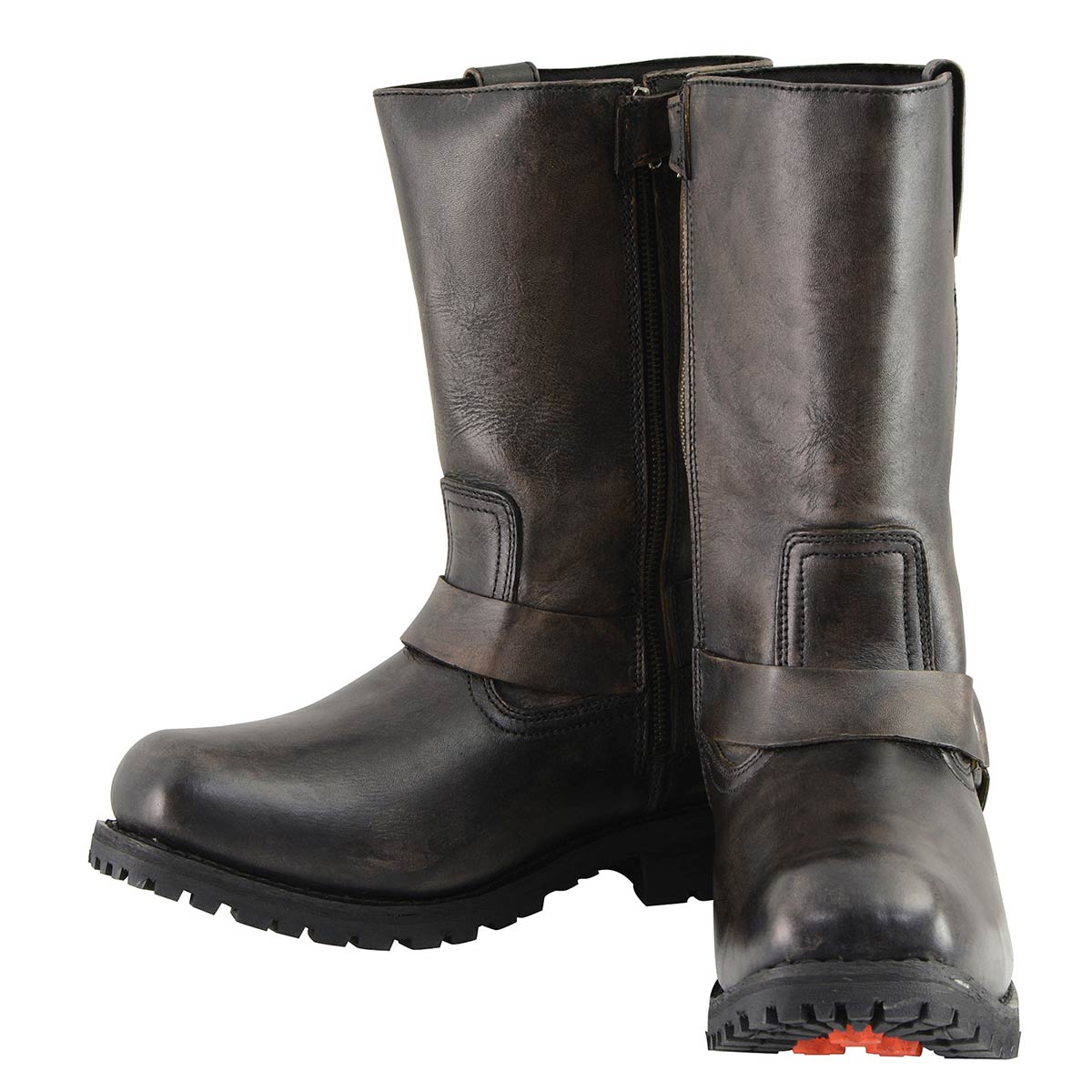 Milwaukee Leather Men's Distressed Brown Leather Wide Width 11-inch Square Toe Harness Motorcycle Boots MBM9005W