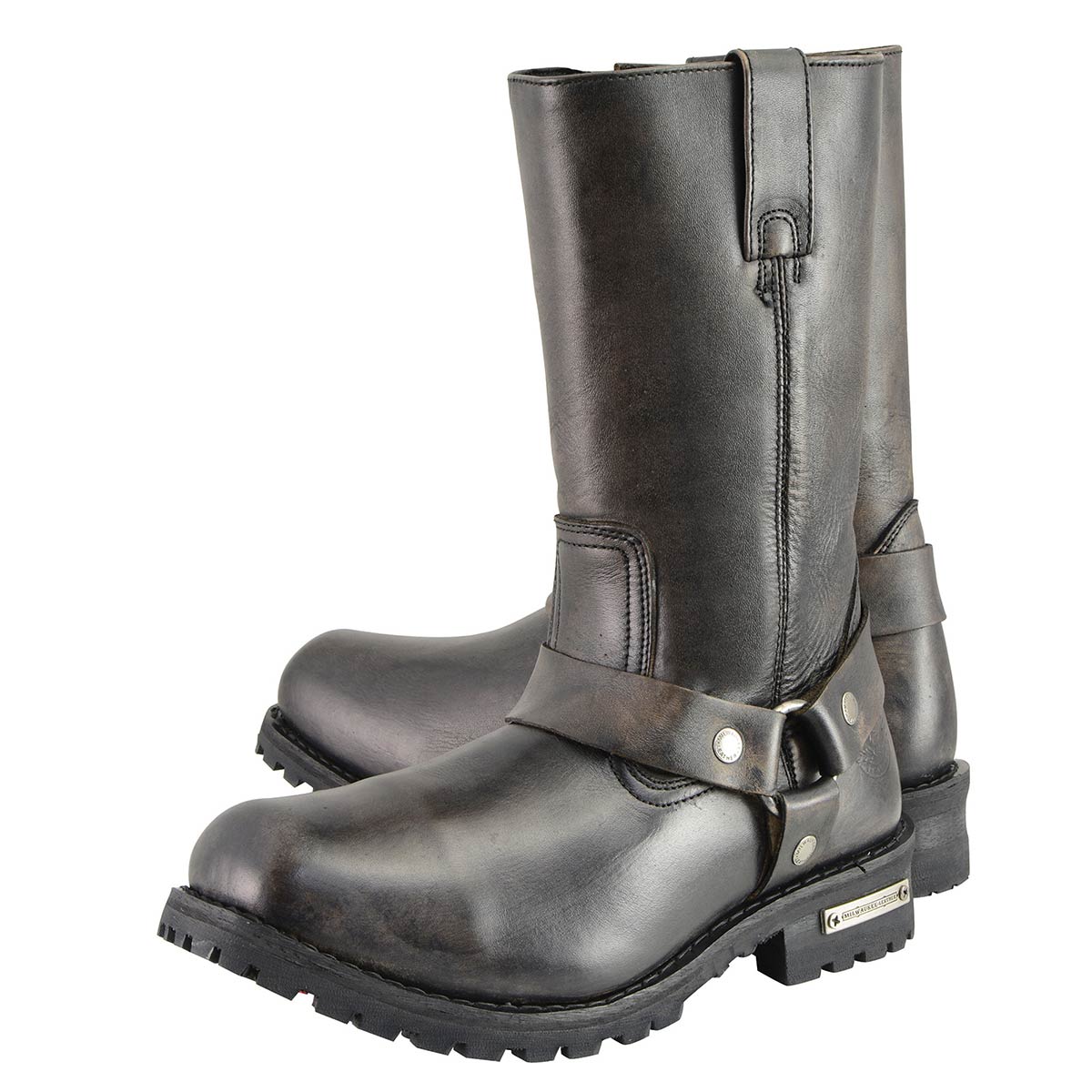 Milwaukee Leather Men's Distressed Brown Leather Wide Width 11-inch Square Toe Harness Motorcycle Boots MBM9005W