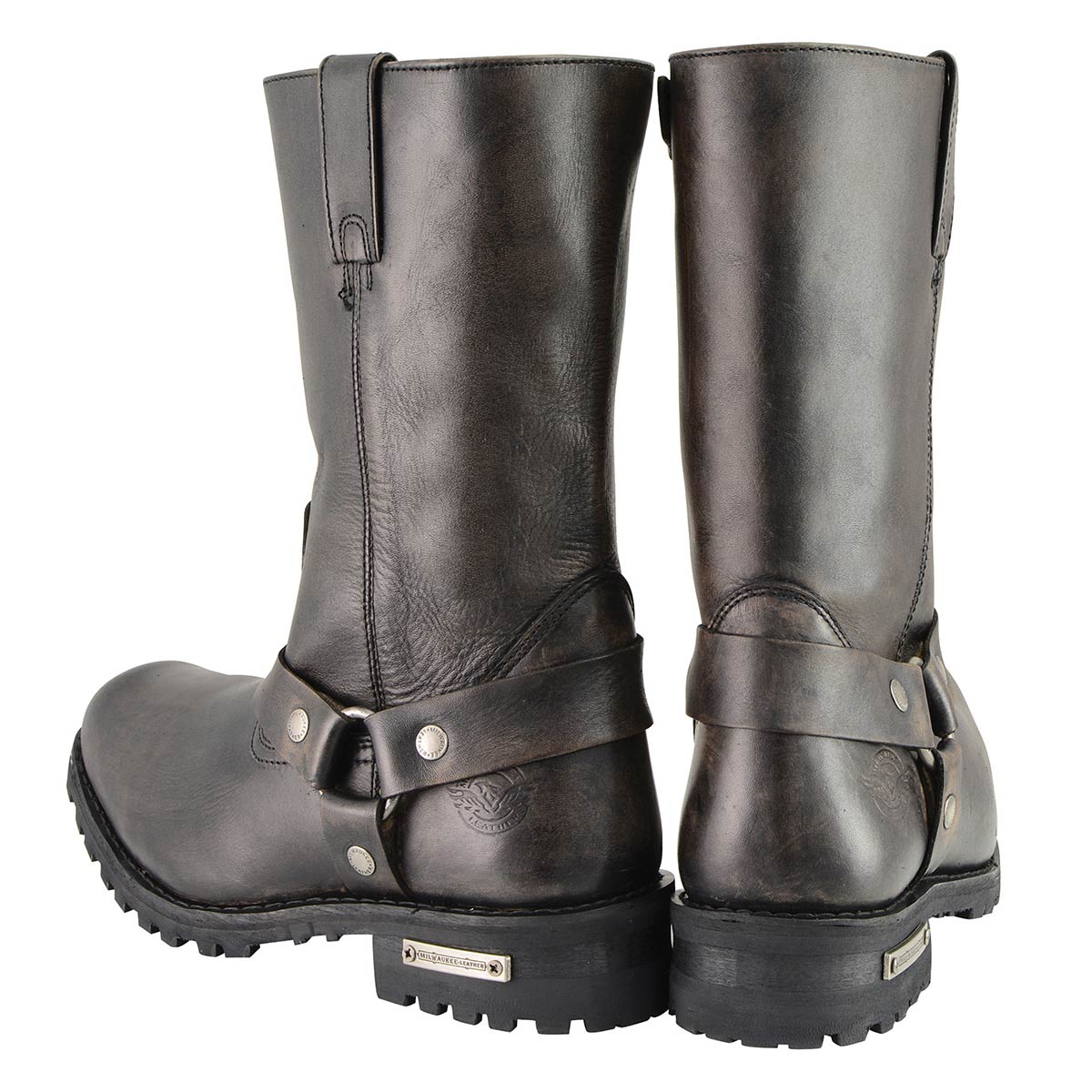 Milwaukee Leather Men's Distressed Brown Leather Wide Width 11-inch Square Toe Harness Motorcycle Boots MBM9005W