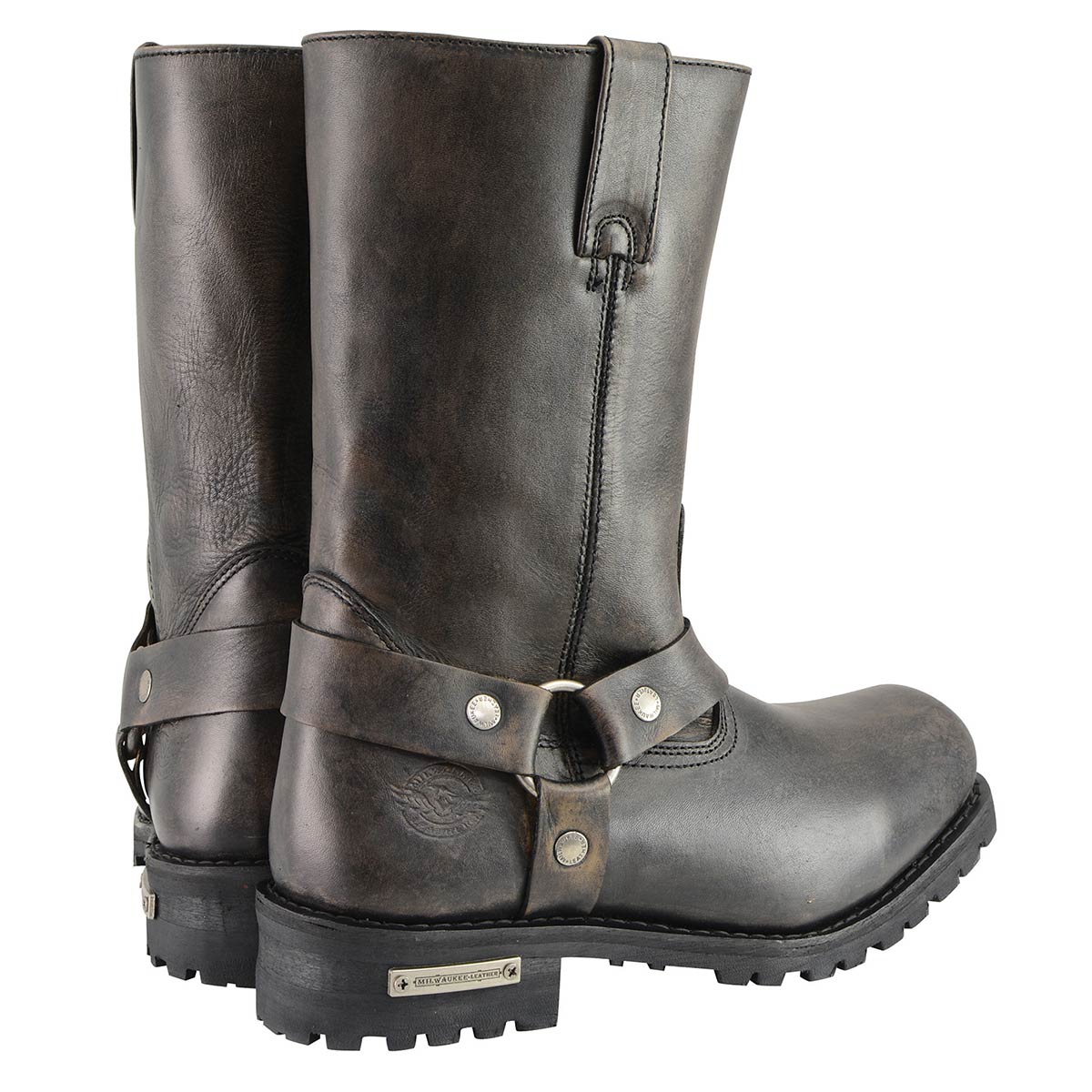 Milwaukee Leather Men's Distressed Brown Leather Wide Width 11-inch Square Toe Harness Motorcycle Boots MBM9005W