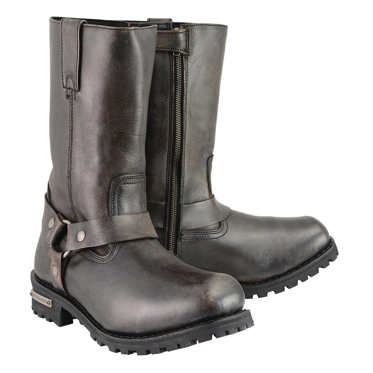Milwaukee Leather Men's Distressed Brown Leather Wide Width 11-inch Square Toe Harness Motorcycle Boots MBM9005W