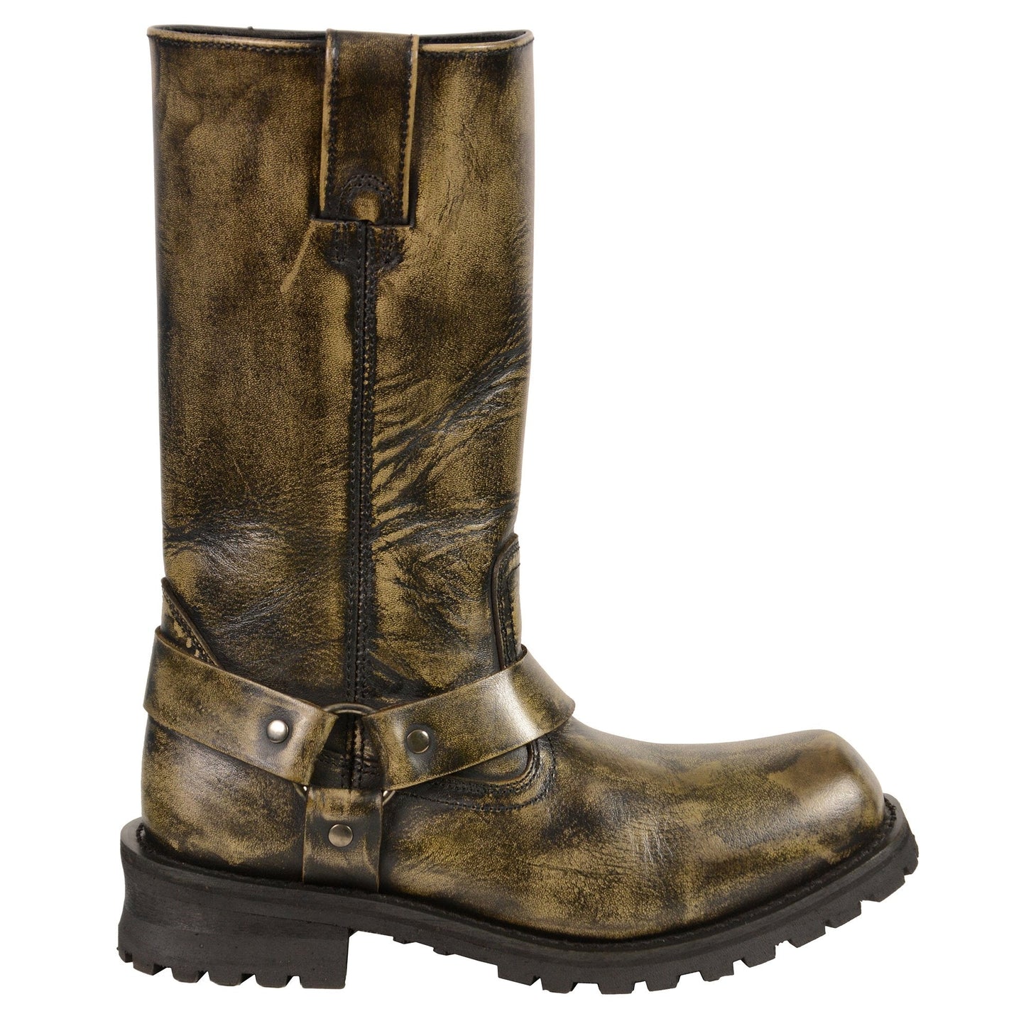 Milwaukee Leather Men's Distressed Brown Leather Wide Width 11-inch Square Toe Harness Motorcycle Boots MBM9005W