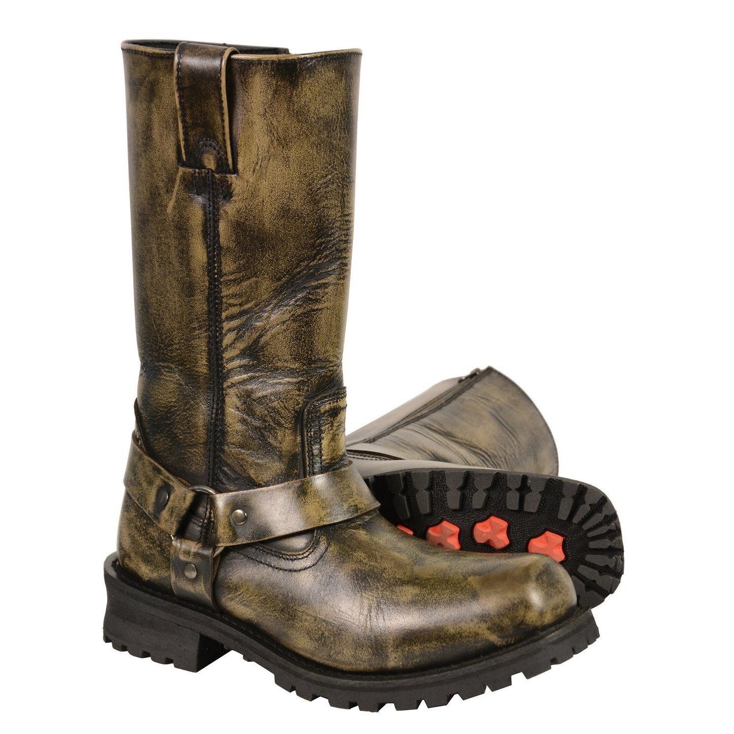 Milwaukee Leather Men's Distressed Brown Leather Wide Width 11-inch Square Toe Harness Motorcycle Boots MBM9005W