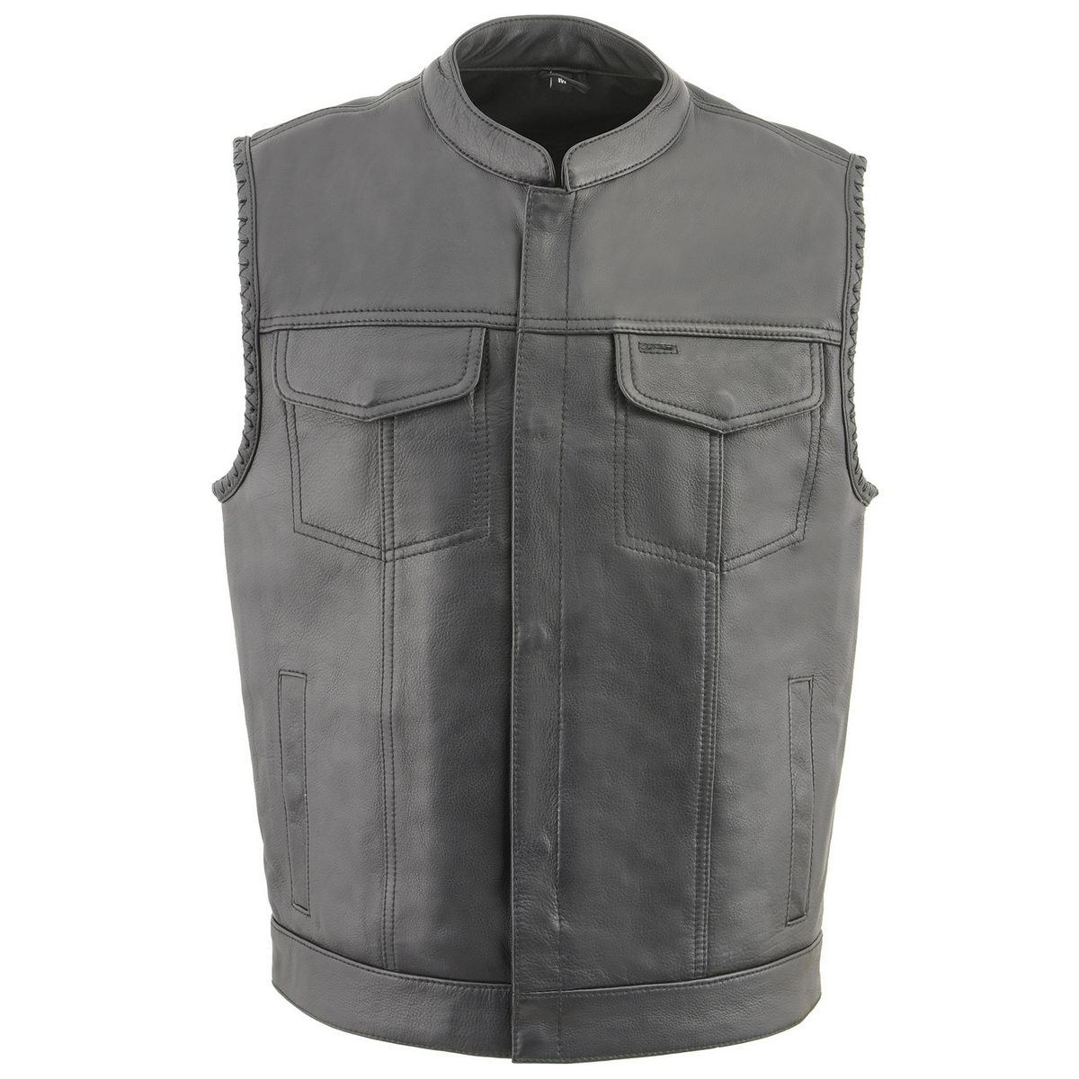 Milwaukee Leather MLM3507 Men's Old Glory Black Premium Leather Club Style Vest w/ Grey Stitching Laced Armholes