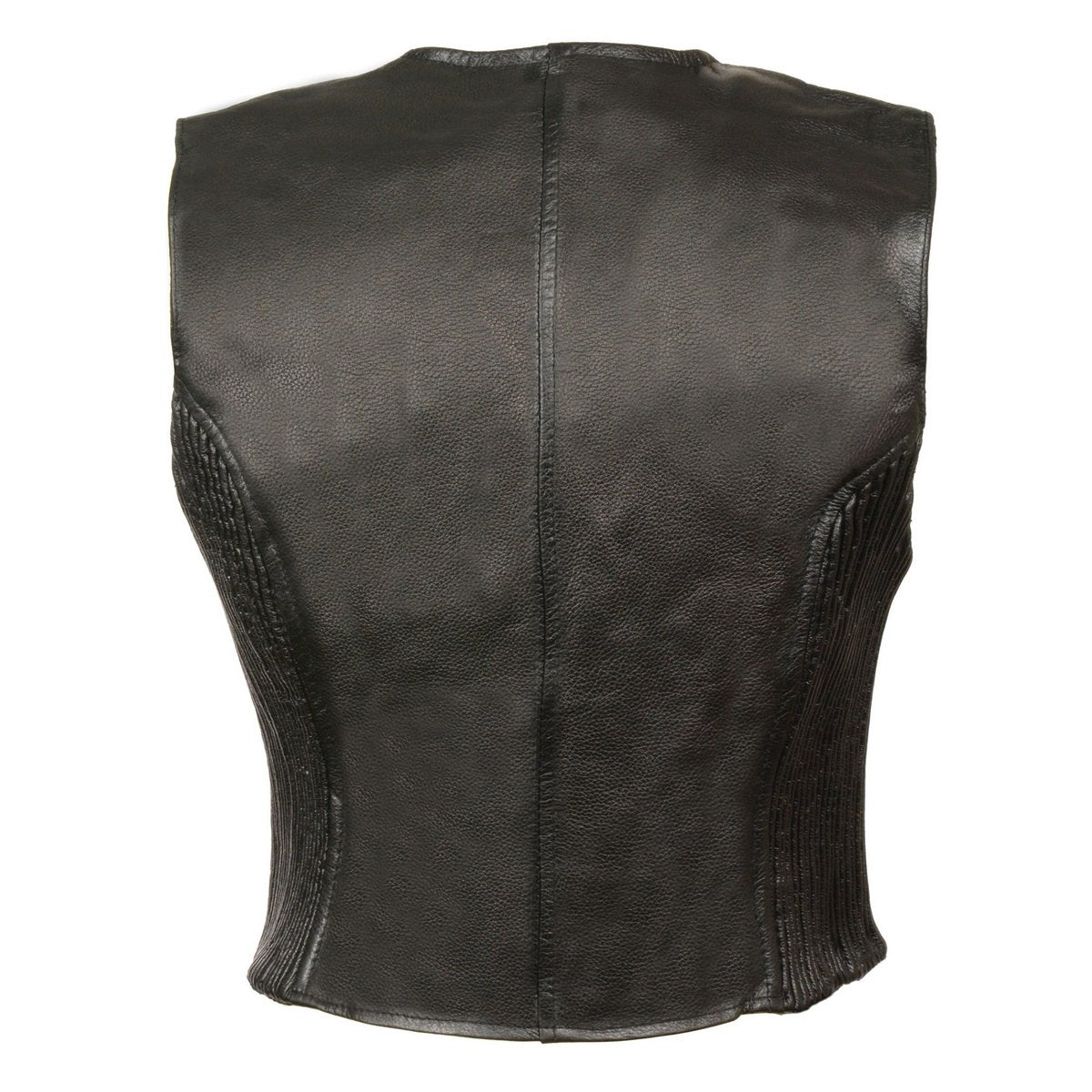 Milwaukee Leather SH1288 Women's Black Leather Deep V-Neck Motorcycle Rider Vest with Side Stretch Panels