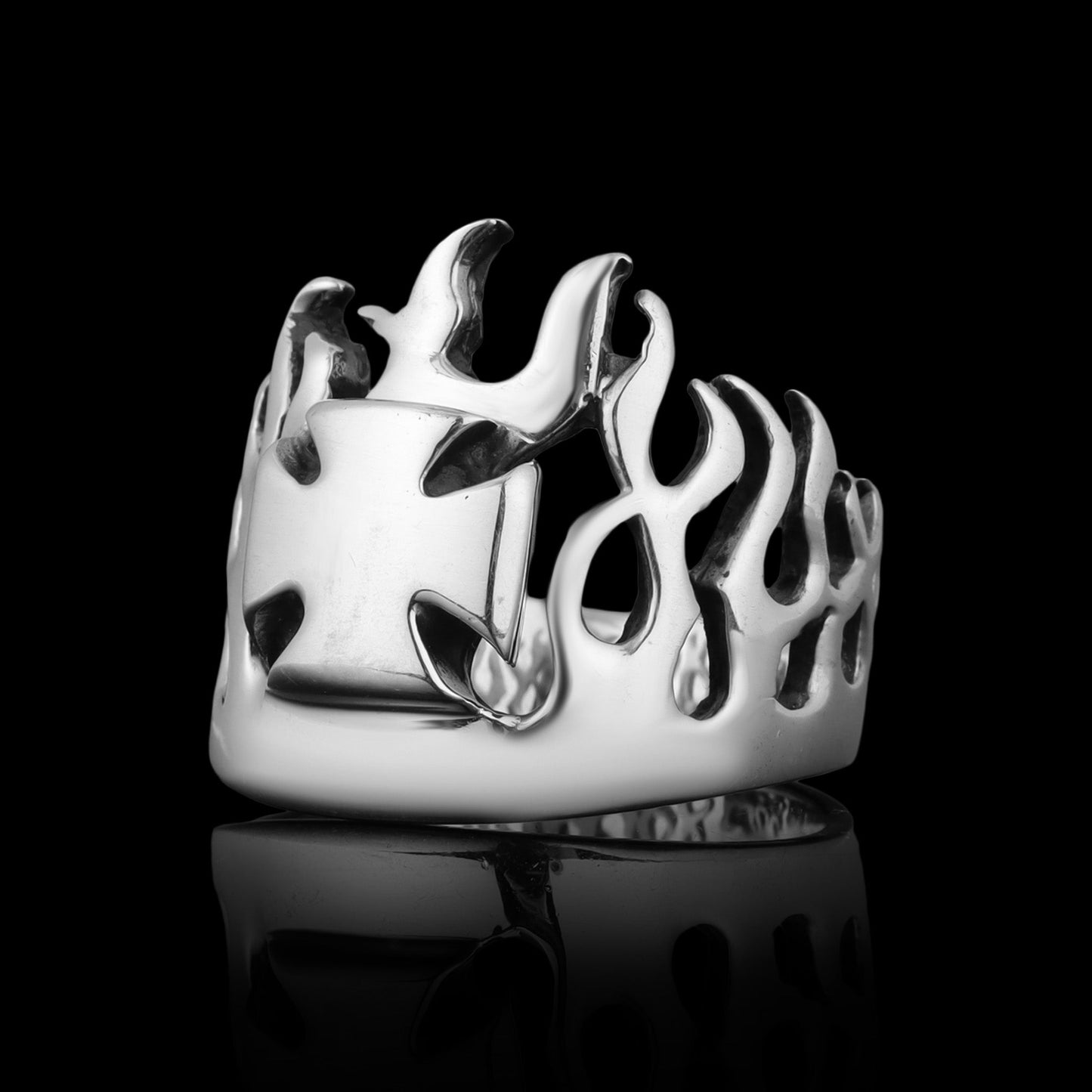 Sterling Silver Maltese Cross Flame Ring