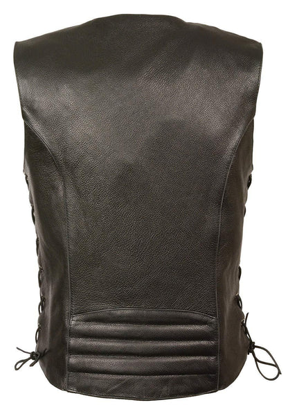 Milwaukee Leather MLL4500 Women's Classic Black Leather V-Neck Motorcycle Rider Vest w/ Side Laces
