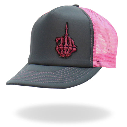 Hot Leathers Pink And Black Trucker Hat Skeleton Finger GSH1053