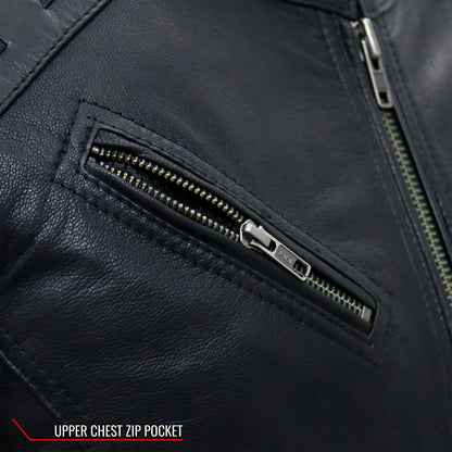 Hot Leathers JKL1028 Studs and Fringe Ladies Black Motorcycle style Carry Conceal Leather Biker Jacket
