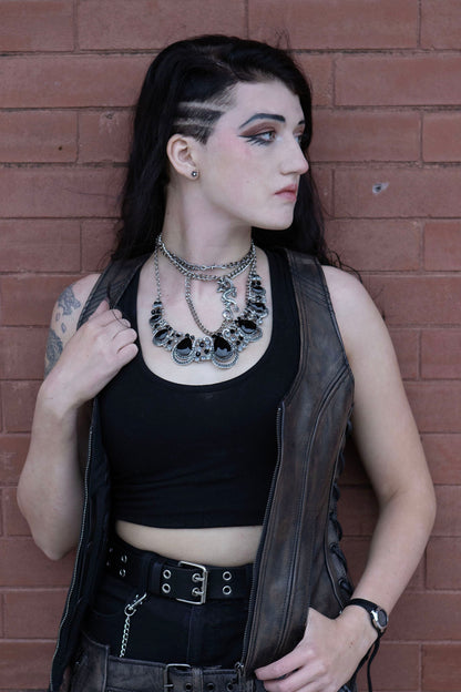 Milwaukee Leather Women's V-Neck Distress Grey Premium Leather Motorcycle Rider Vest w/ Side Laces MLL4531