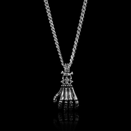 Stainless Steel Skull Skeleton Hand Curb Chain Necklace