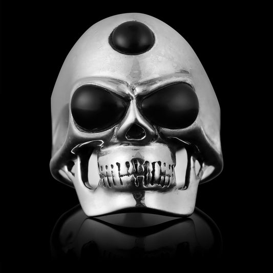 Sterling Silver Black Eyed Skull with 3rd Eye Ring