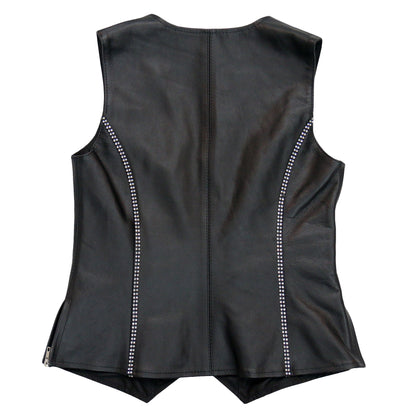 Hot Leathers VSL1016 Ladies Biker 'Rhinestone' Black Leather Motorcycle Vest