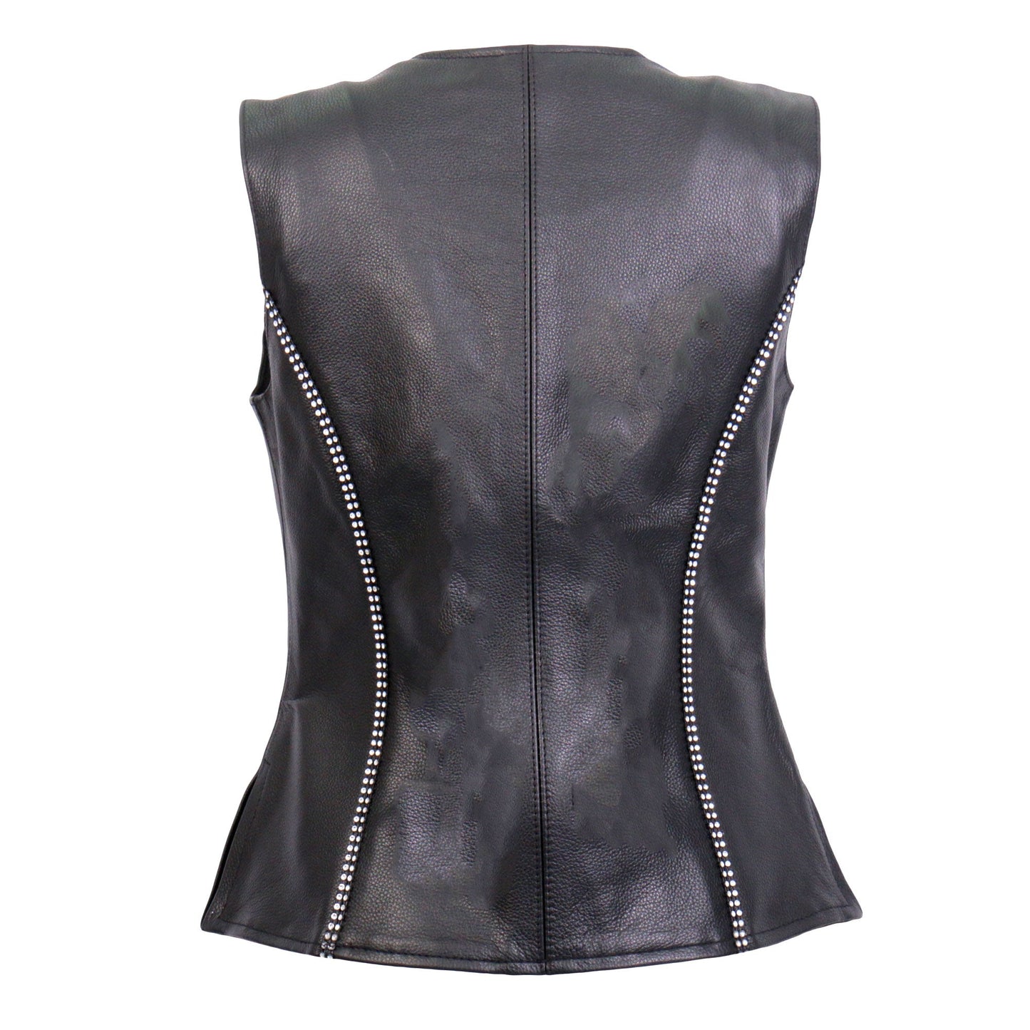 Hot Leathers VSL1016 Ladies Biker 'Rhinestone' Black Leather Motorcycle Vest