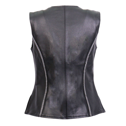 Hot Leathers VSL1016 Ladies Biker 'Rhinestone' Black Leather Motorcycle Vest