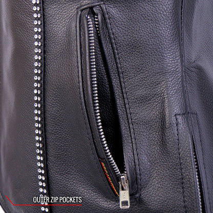 Hot Leathers VSL1016 Ladies Biker 'Rhinestone' Black Leather Motorcycle Vest
