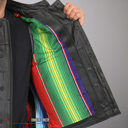 Hot Leathers VSM1057 Men’s Black 'Mexican Blanket' Motorcycle Club Style Conceal and Carry Leather Biker Vest