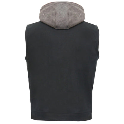 Hot Leathers VSM6201 Men's Black 'Conceal and Carry' Motorcycle Club style Hooded Denim Biker Vest