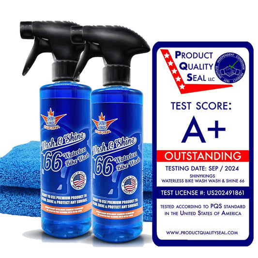 Wash&Shine 66 Waterless Motorcycle Cleaner Kit – 2x16 fl. oz + 2xTowels