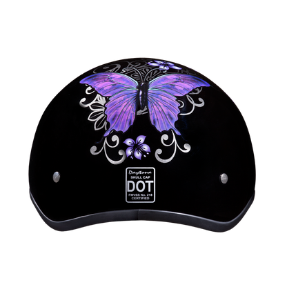 DOT Approved Daytona Motorcycle Half Face Helmet - Skull Cap Graphics for Men & Women, Scooters, ATVs, UTVs & Choppers - W/ Butterfly