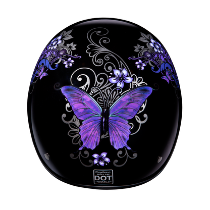 DOT Approved Daytona Motorcycle Half Face Helmet - Skull Cap Graphics for Men & Women, Scooters, ATVs, UTVs & Choppers - W/ Butterfly