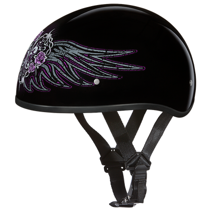 DOT Approved Daytona Motorcycle Half Face Helmet - Skull Cap Graphics for Men & Women, Scooters, ATVs, UTVs & Choppers - W/ Barbed Wire Heart