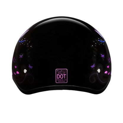 DOT Approved Daytona Motorcycle Half Face Helmet - Skull Cap Graphics for Men & Women, Scooters, ATVs, UTVs & Choppers - W/ Dragonfly