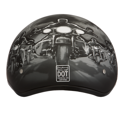 DOT Approved Daytona Motorcycle Half Face Helmet - Skull Cap Graphics for Men & Women, Scooters, ATVs, UTVs & Choppers - W/ Guns