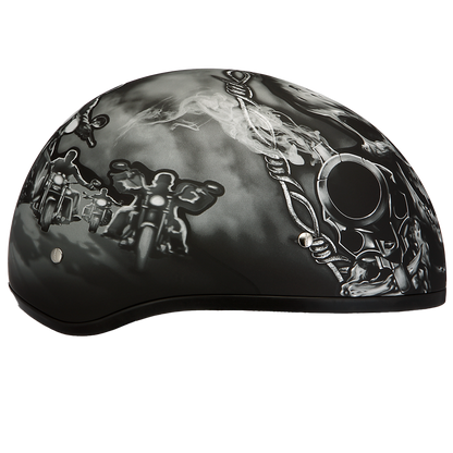 DOT Approved Daytona Motorcycle Half Face Helmet - Skull Cap Graphics for Men & Women, Scooters, ATVs, UTVs & Choppers - W/ Guns
