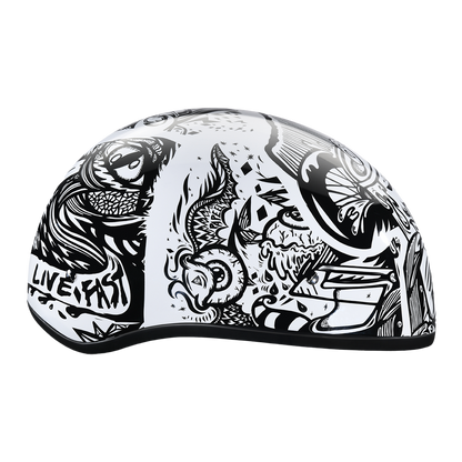 DOT Approved Daytona Motorcycle Half Face Helmet - Skull Cap Graphics for Men & Women, Scooters, ATVs, UTVs & Choppers - W/ Live Fast